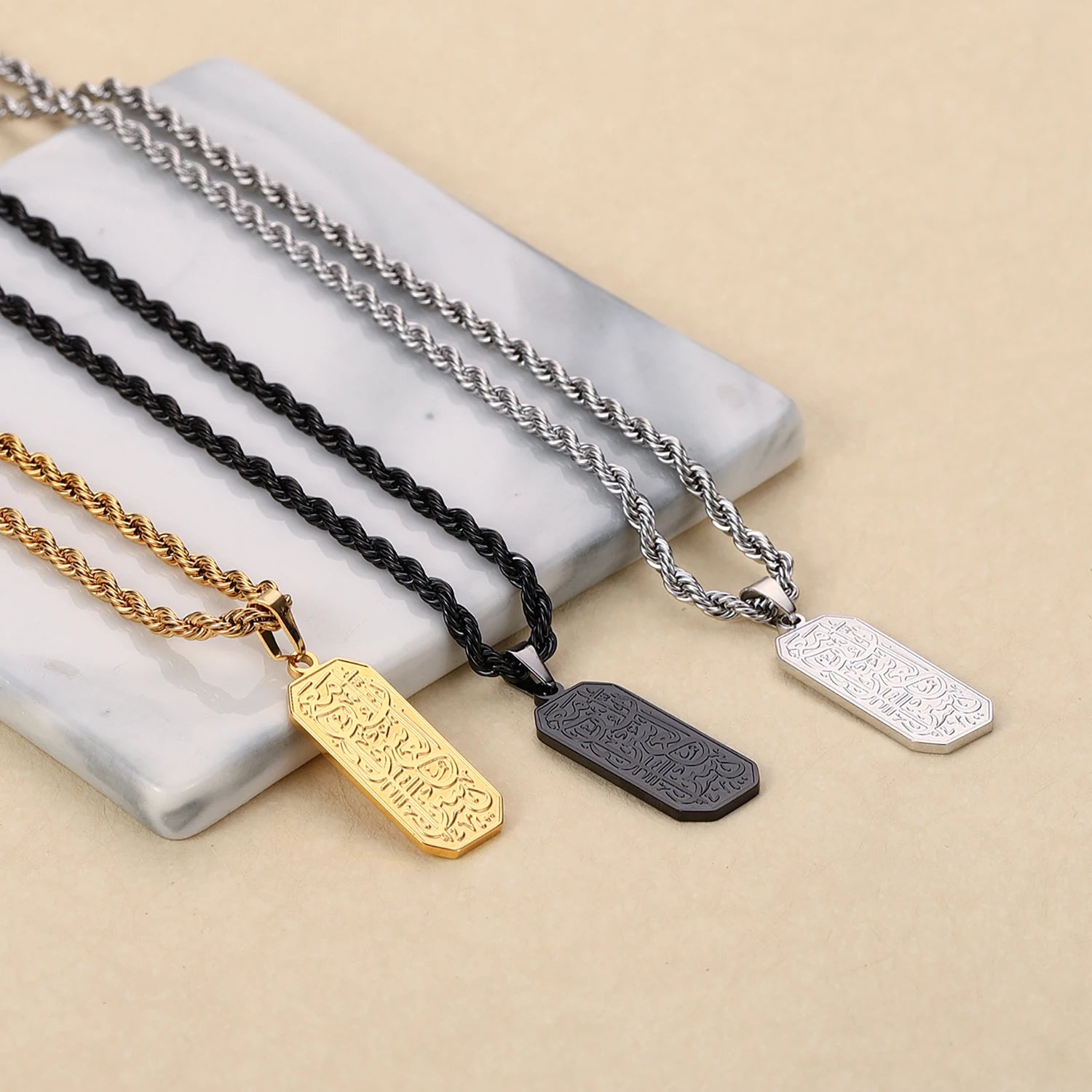 Arabic Verily With Every Hardship Comes Ease Necklace Islamic Pendant Arabic Tag For Men Islamic Jewelry Jewelry For Mens Gift