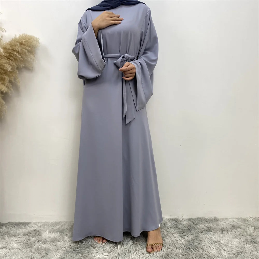 Classic Robe Abayas for Muslim Women Modest Ramadan Prayer Simple High Quality Black Khaki Dresses with belt Turkey Clothing