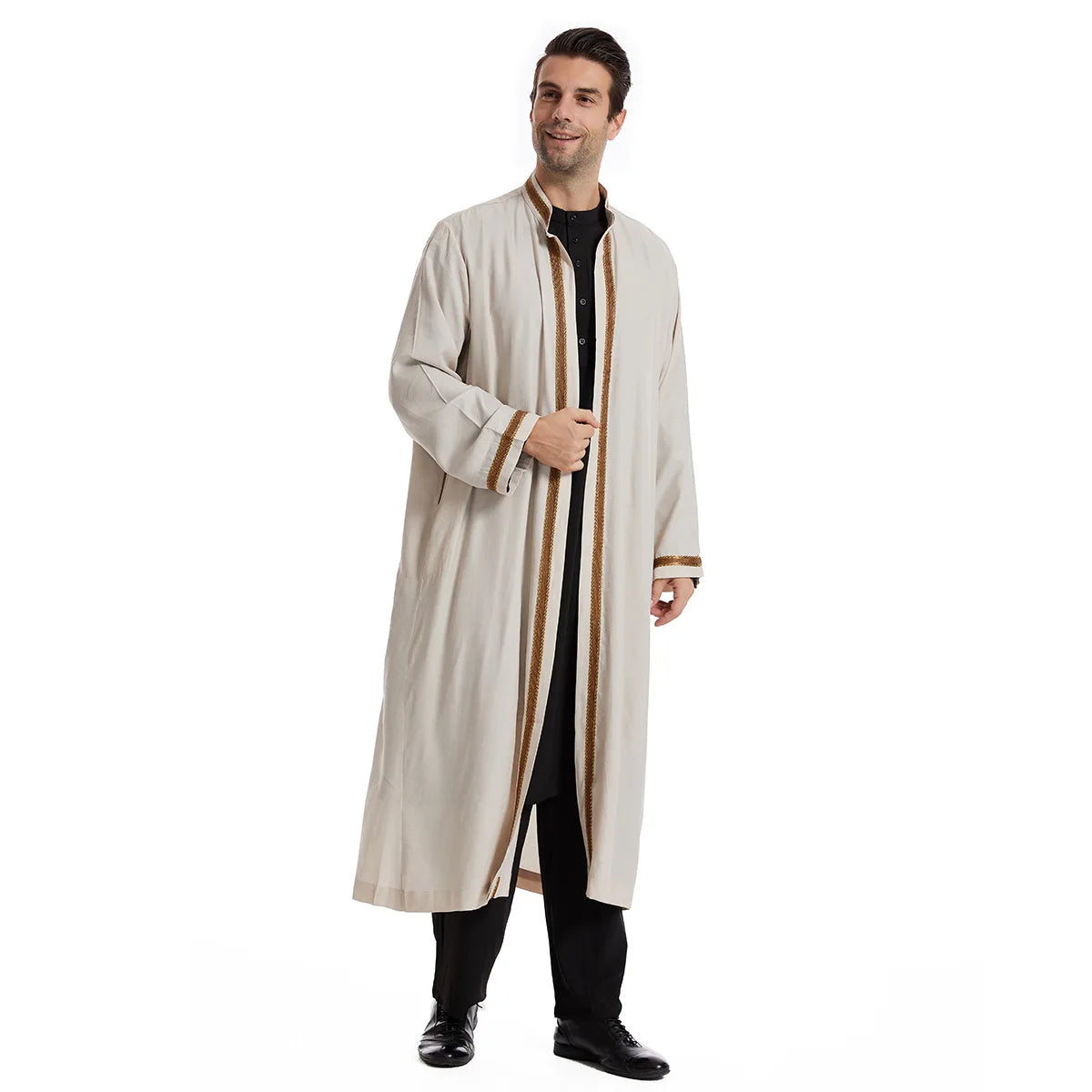 Islam Men's Jubba Thobe Kimono Cardigan Muslim Dress Arabic Robe Djellaba Eid Ramadan Saudi Dubai Turkey Morocco Kaftan Gown