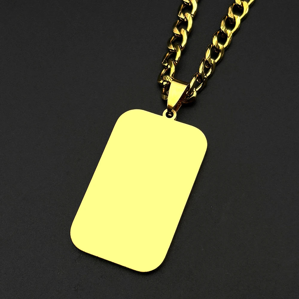 Islamic Muslim Pendant Necklace for Women Men Stainless Steel Gold Color Arabic Letter Quran Geometric Medal Chain Jewelry Gift