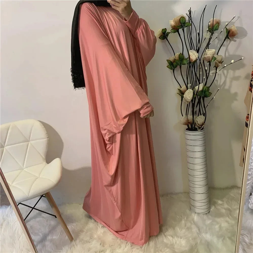 Ramadan Muslim Women Abaya Khimar Prayer Garment Batwing Sleeve Dresses Turkey Arabic Islamic Clothing Modest Robe Burqa Caftan