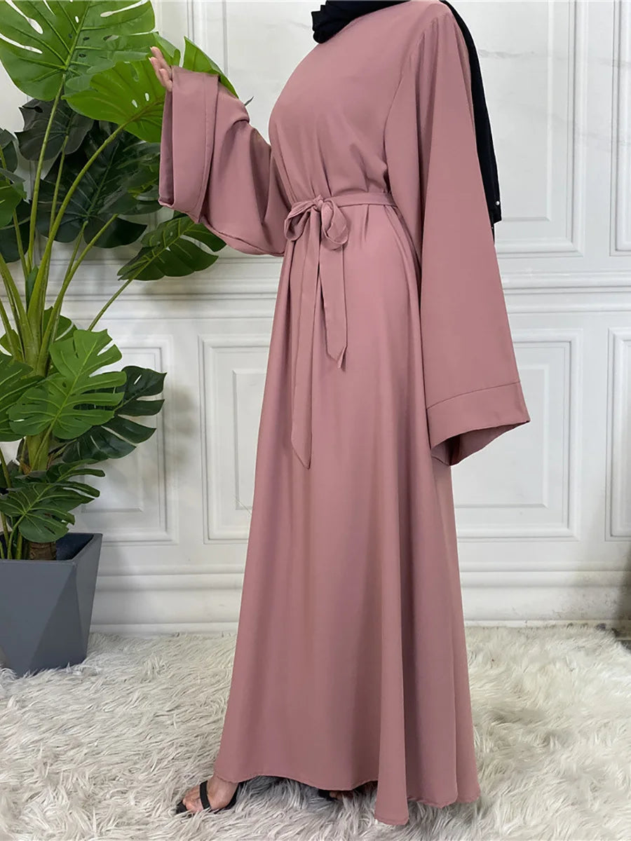 Classic Robe Abayas for Muslim Women Modest Ramadan Prayer Simple High Quality Black Khaki Dresses with belt Turkey Clothing