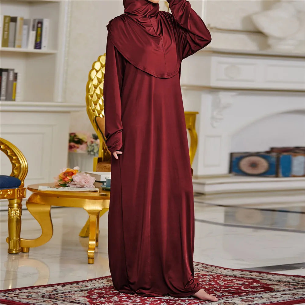 Women's Prayer Garment Ramadan Muslim Abaya Kaftan Women Jilbab with Hijab Abayat Islam Modest Dress Robe Islamic Arab Clothes