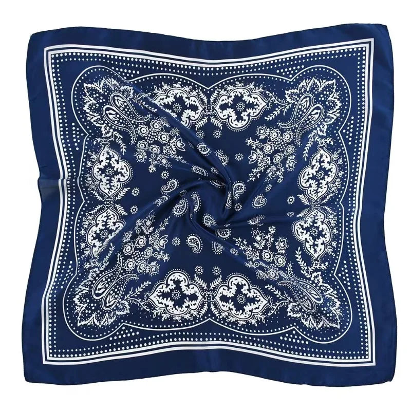 Women Scarf 70cm Black Hip Hop Bandana Kerchief Paisley Printed Hijab Headwear Wrist Hairwrap Square Scarves Print Handkerchief