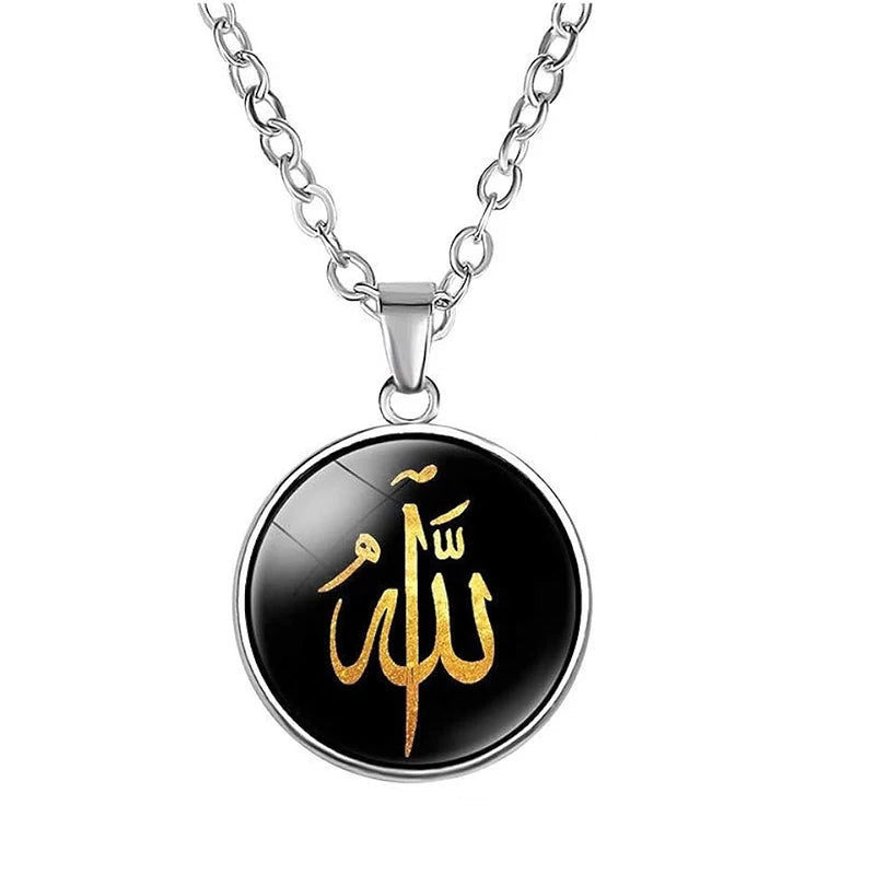 Islamic Allah Shahada Glass Pendant Necklace Muslim Arabic Necklace For Men Women Islam Faith Jewelry