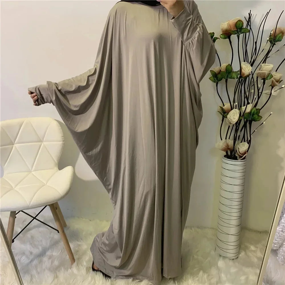 Ramadan Muslim Women Abaya Khimar Prayer Garment Batwing Sleeve Dresses Turkey Arabic Islamic Clothing Modest Robe Burqa Caftan