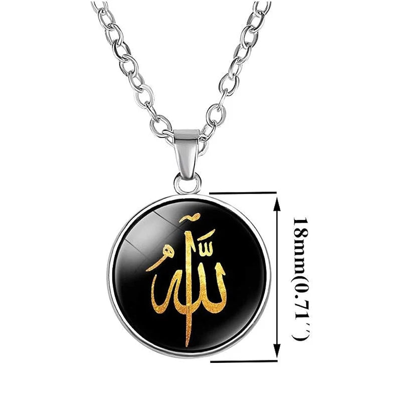 Islamic Allah Shahada Glass Pendant Necklace Muslim Arabic Necklace For Men Women Islam Faith Jewelry