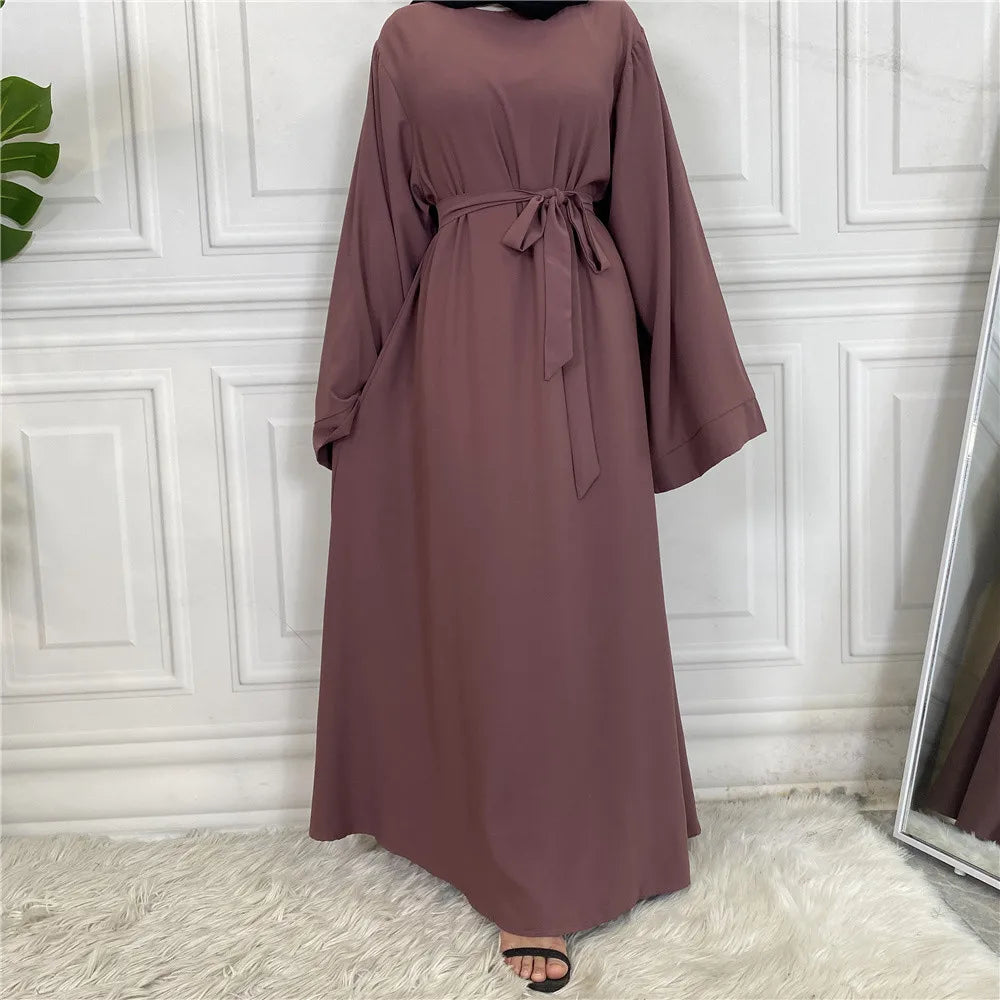 Classic Robe Abayas for Muslim Women Modest Ramadan Prayer Simple High Quality Black Khaki Dresses with belt Turkey Clothing