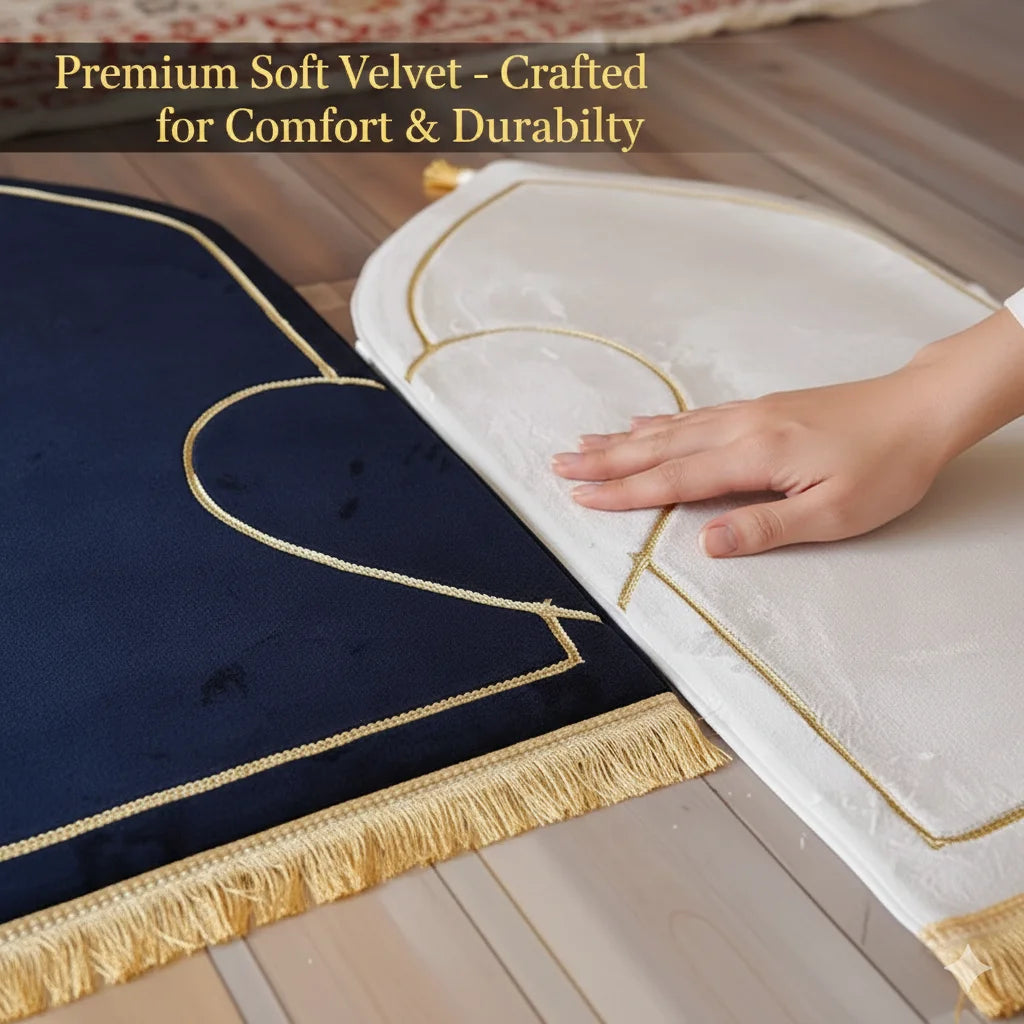 2pcs Couple Prayer Mat Flannel Worship Tassels Kneels Embroidery Embossing Floor Carpets Non-slip Soft Prayer Rug Ramadan Gift