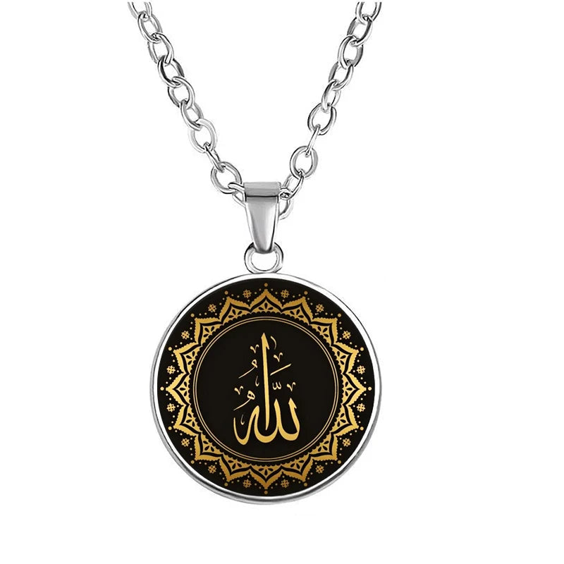 Islamic Allah Shahada Glass Pendant Necklace Muslim Arabic Necklace For Men Women Islam Faith Jewelry