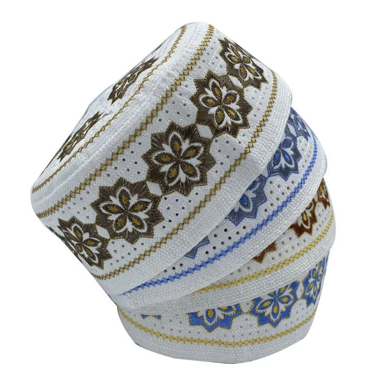 2023 New Muslim Prayer Hats Breathable Headware Kufi Hat Men Islam Skull Cap Ramadan Eid Gift Embroidery Man Hat