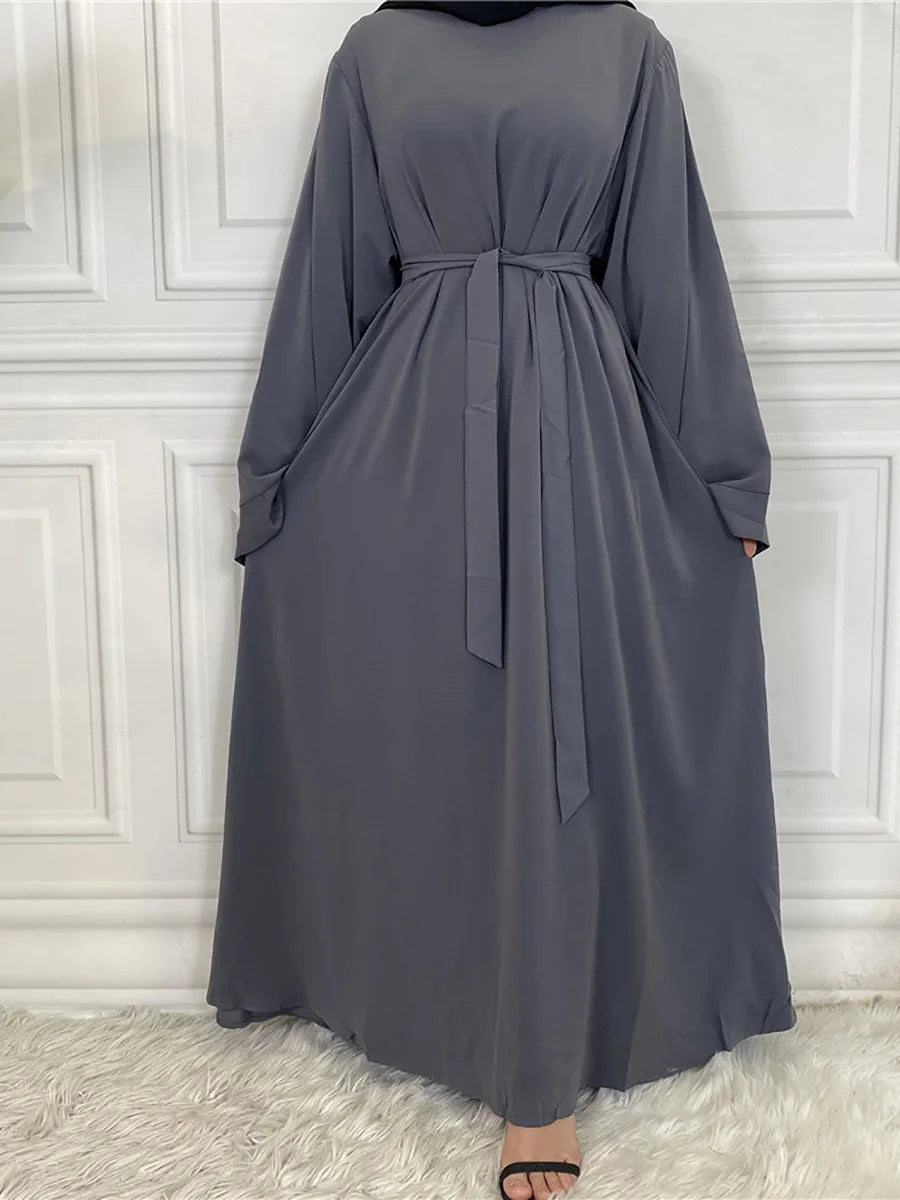 Classic Robe Abayas for Muslim Women Modest Ramadan Prayer Simple High Quality Black Khaki Dresses with belt Turkey Clothing
