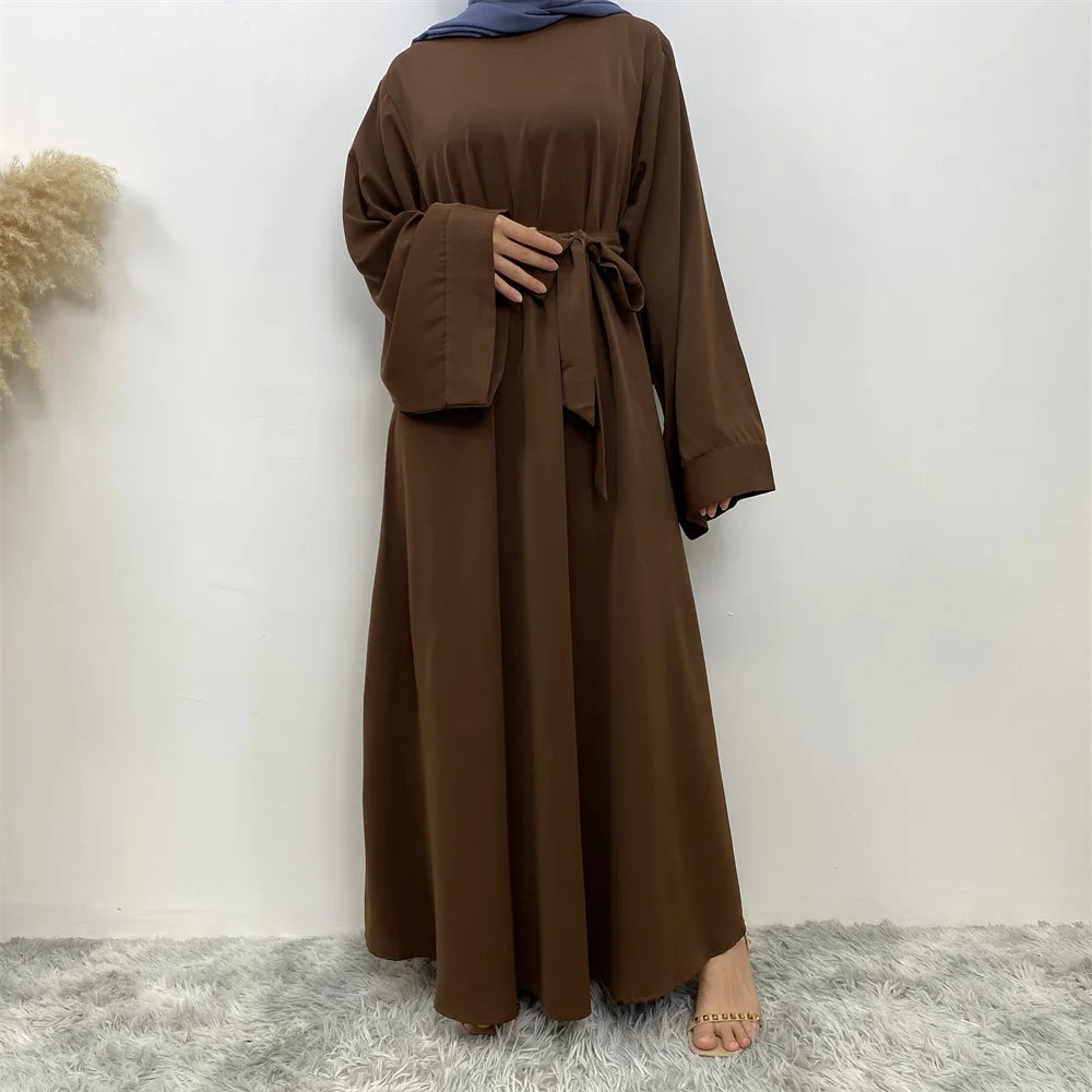 Classic Robe Abayas for Muslim Women Modest Ramadan Prayer Simple High Quality Black Khaki Dresses with belt Turkey Clothing