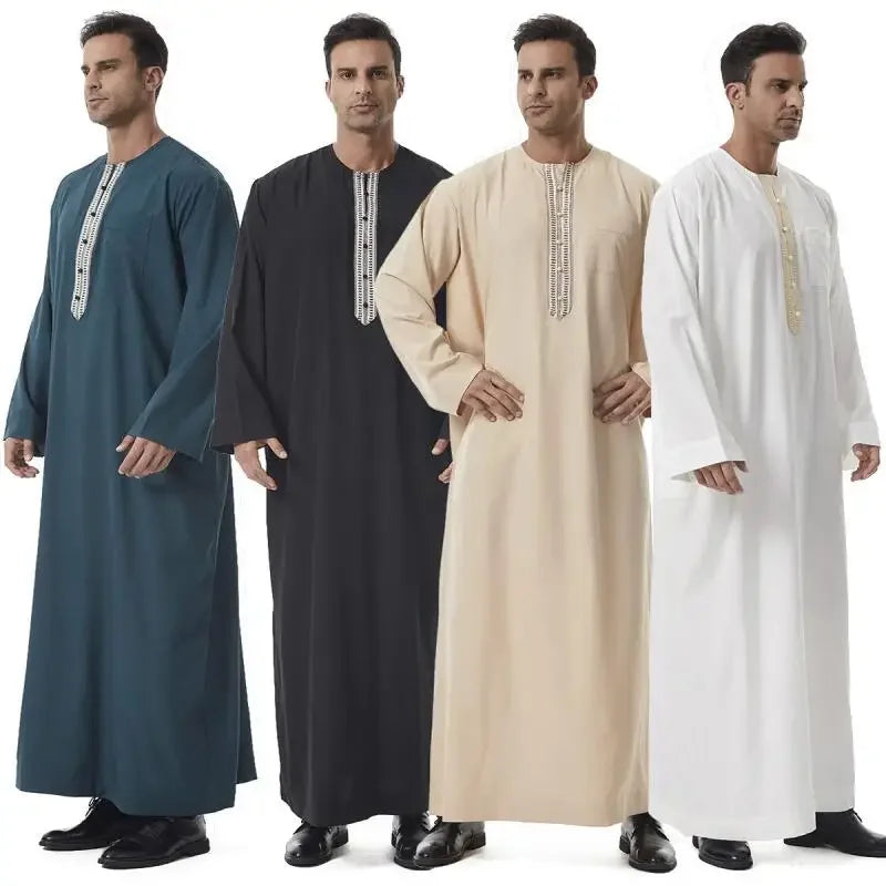 Thobes for Man Muslim Dress Islam Clothing Saudi Arabic Robe Jubba Thobe Eid Djellaba Long Sleeve Embroidery Daffah Dishdasha
