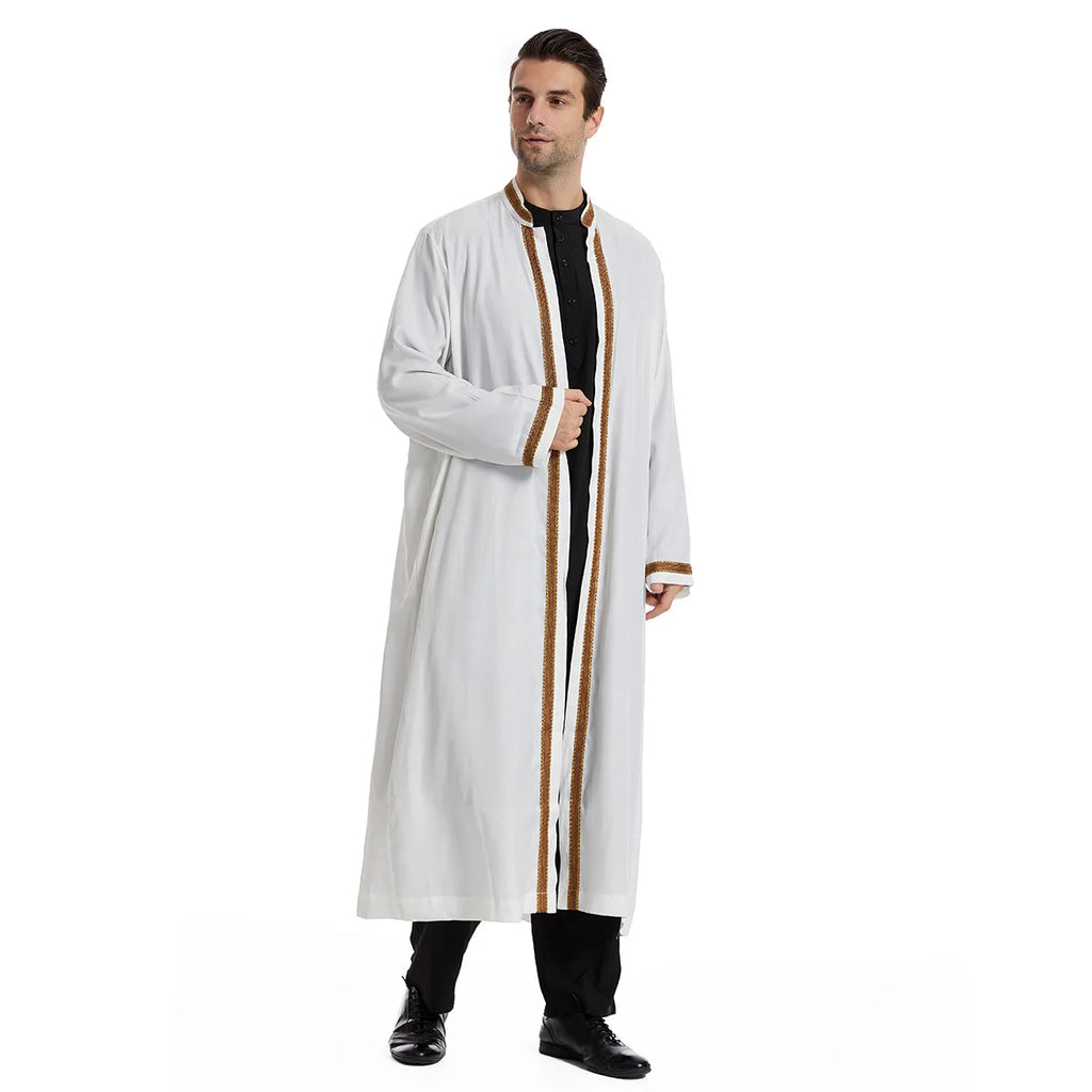 Islam Men's Jubba Thobe Kimono Cardigan Muslim Dress Arabic Robe Djellaba Eid Ramadan Saudi Dubai Turkey Morocco Kaftan Gown