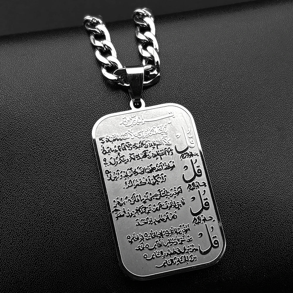 Islamic Muslim Pendant Necklace for Women Men Stainless Steel Gold Color Arabic Letter Quran Geometric Medal Chain Jewelry Gift