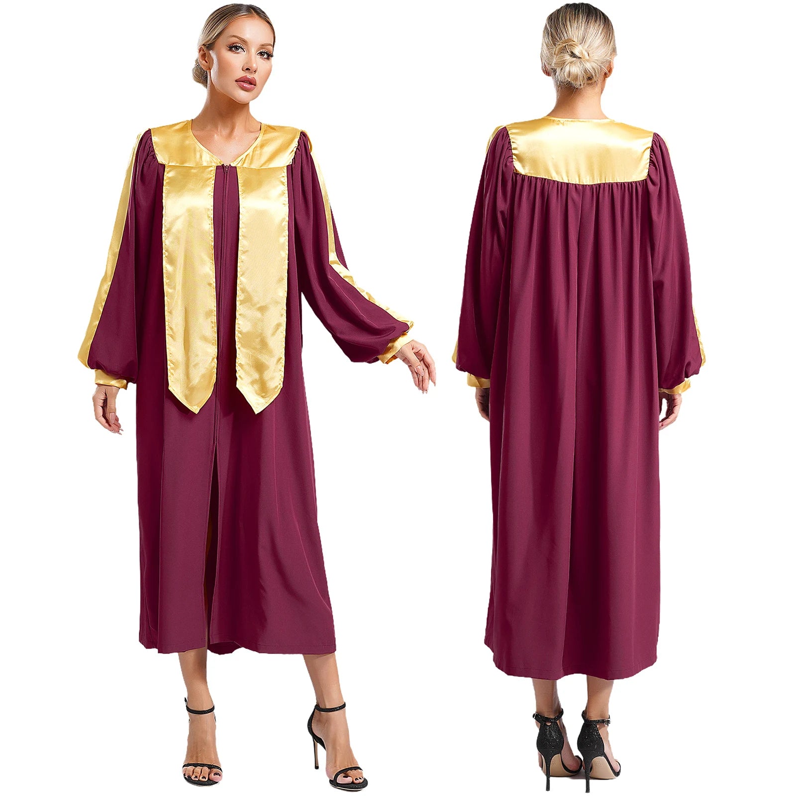 Women Men Church Choir Robe Long Sleeve Zipper Gown Liturgical Worship Prayer Praise Dress Halloween Theme Party Cosplay Costume